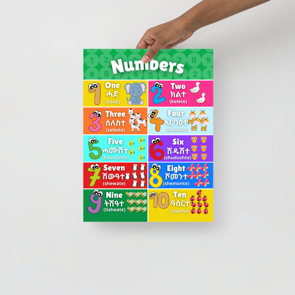 Numbers Educational Tigrinya/English Poster, Extra Large (16 x 12 Inch)